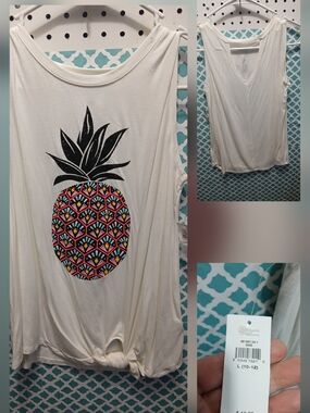 Old Navy White Tank Top with Multicolor Pineapple Print